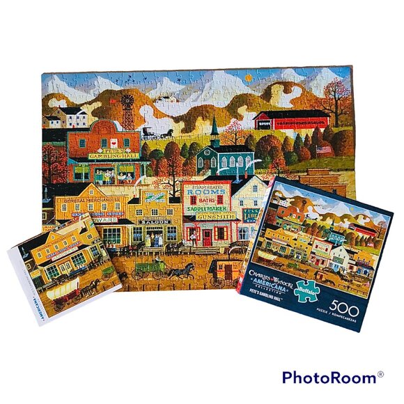 COMPLETE Charles Wysocki Americana Pete's Gambling Hall 500 Piece Puzzle Western - Picture 1 of 4